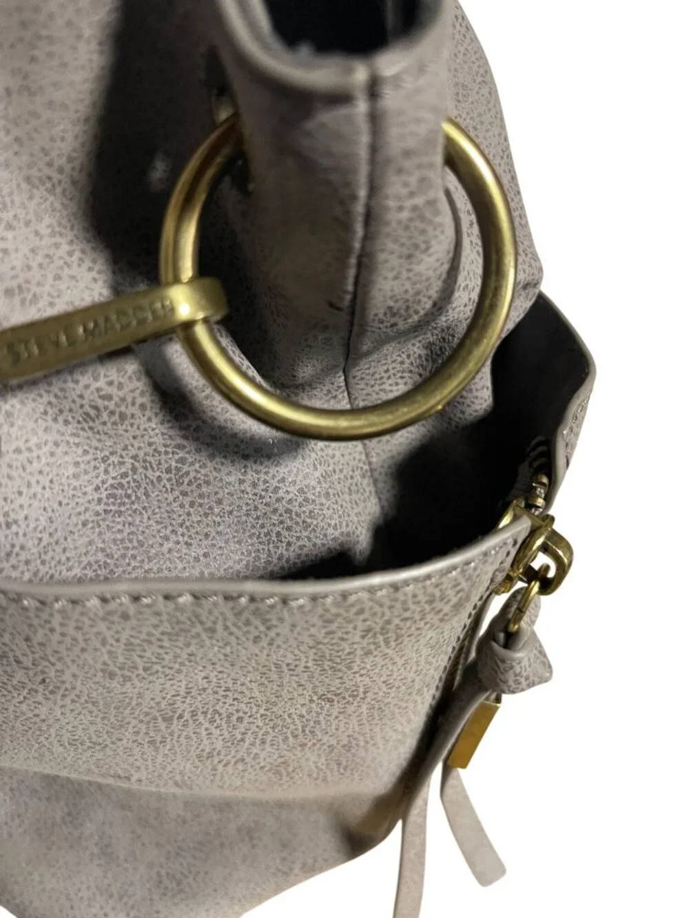 Steve Madden Drew Hobo Bag Gray Faux Leather Shoulder Bag With Gold Accents - Picture 13 of 16
